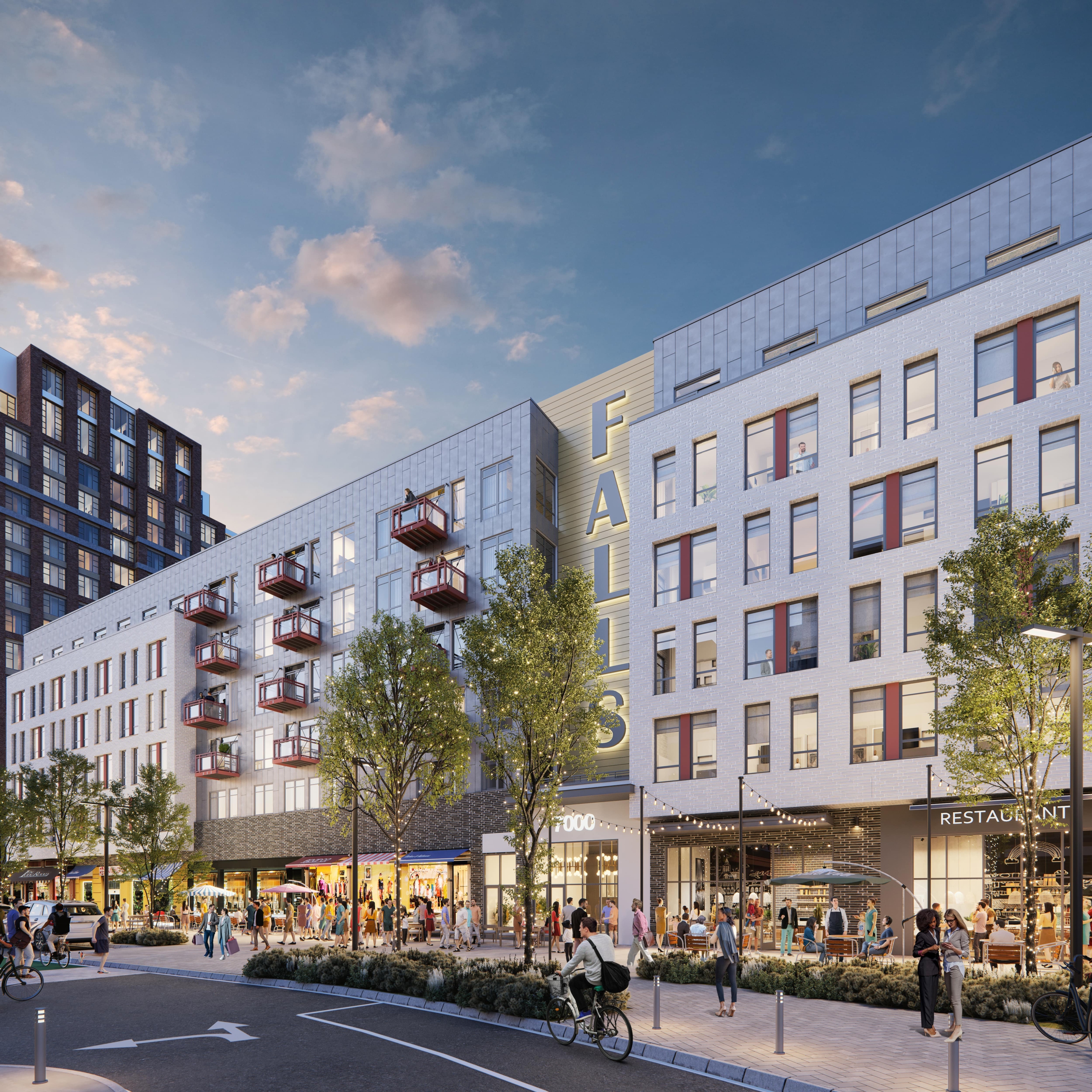 Rendering of retail streetscape at West Falls