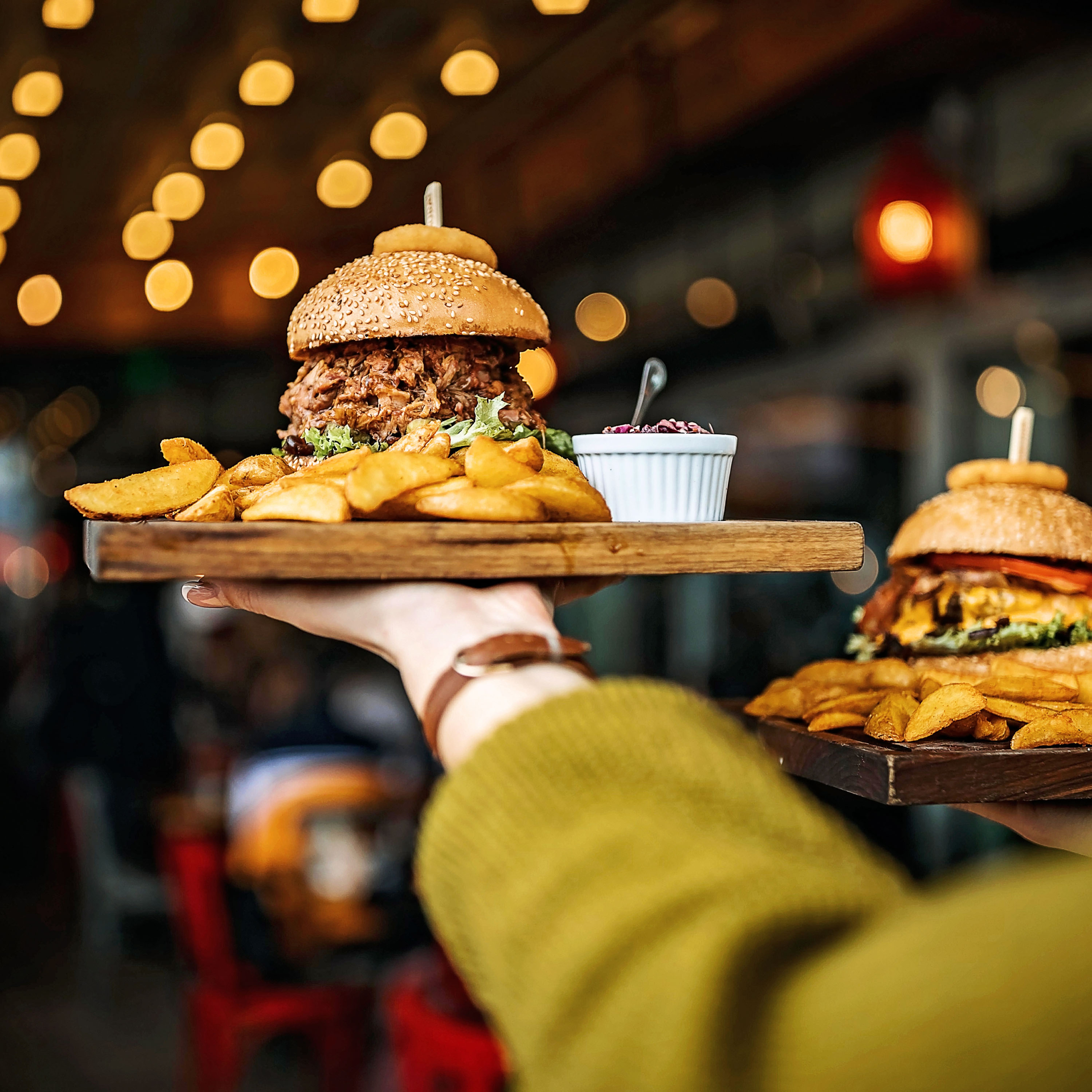 Pork sandwich with fries